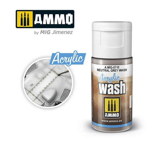 A.MIG-0710 ACRYLIC WASH Neutral Grey Wash 15ml AMMO